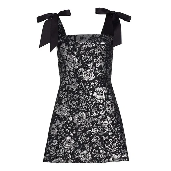 NWOT Alice + Olivia Maryann Metallic Jacquard Bow Tie Shoulder Dress 0 - Picture 3 of 16